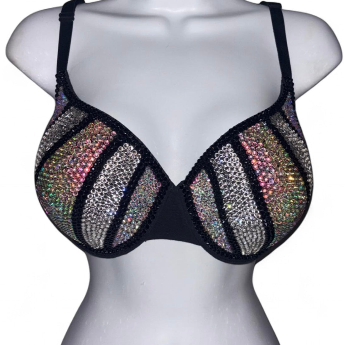 Pinstripe Crystal Jet Black & Crystal AB Bra Top Size 36DD