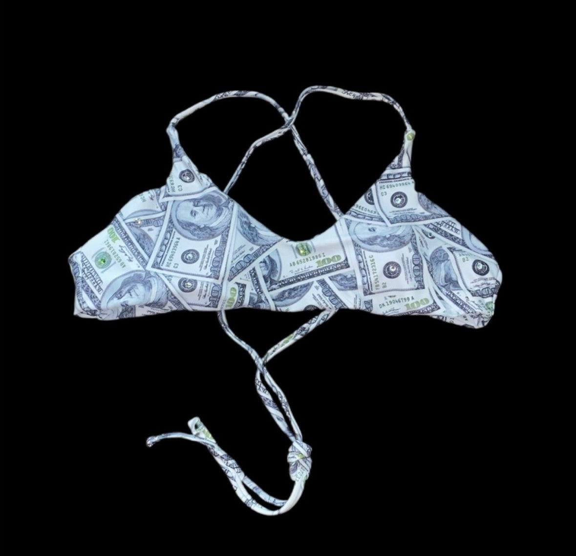 Sparkly Money Print Crop Bikini Size Large