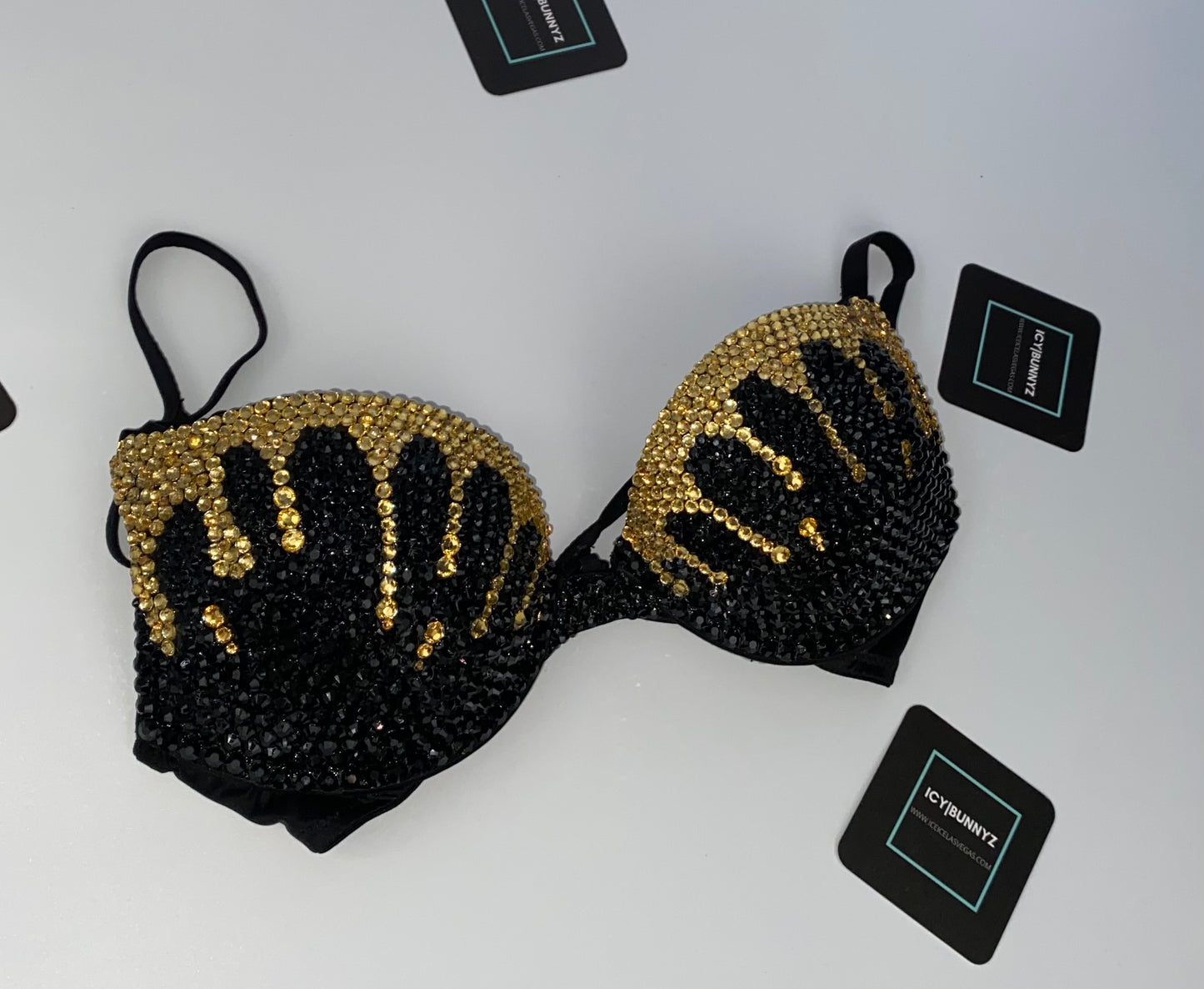Topaz Gold & Black Drips Crystal Rhinestone T-Shirt Bra In Black