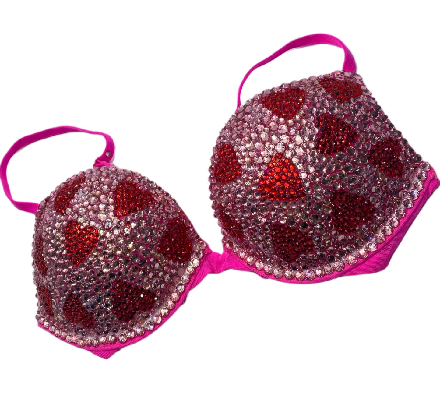 Red Hearts Pink Rhinestone Crystal T-Shirt Bra In Pink
