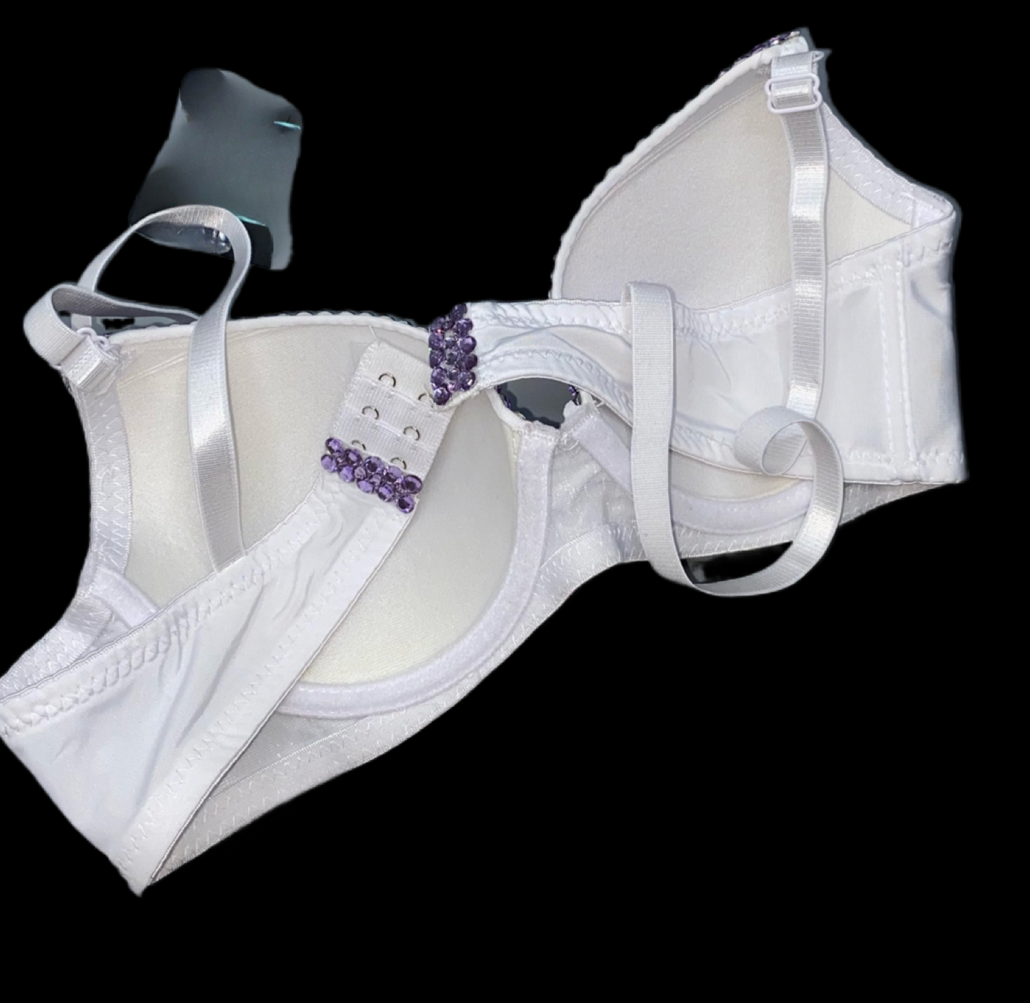 Lilac Purple Crystal Rhinestone T-Shirt Bra In White