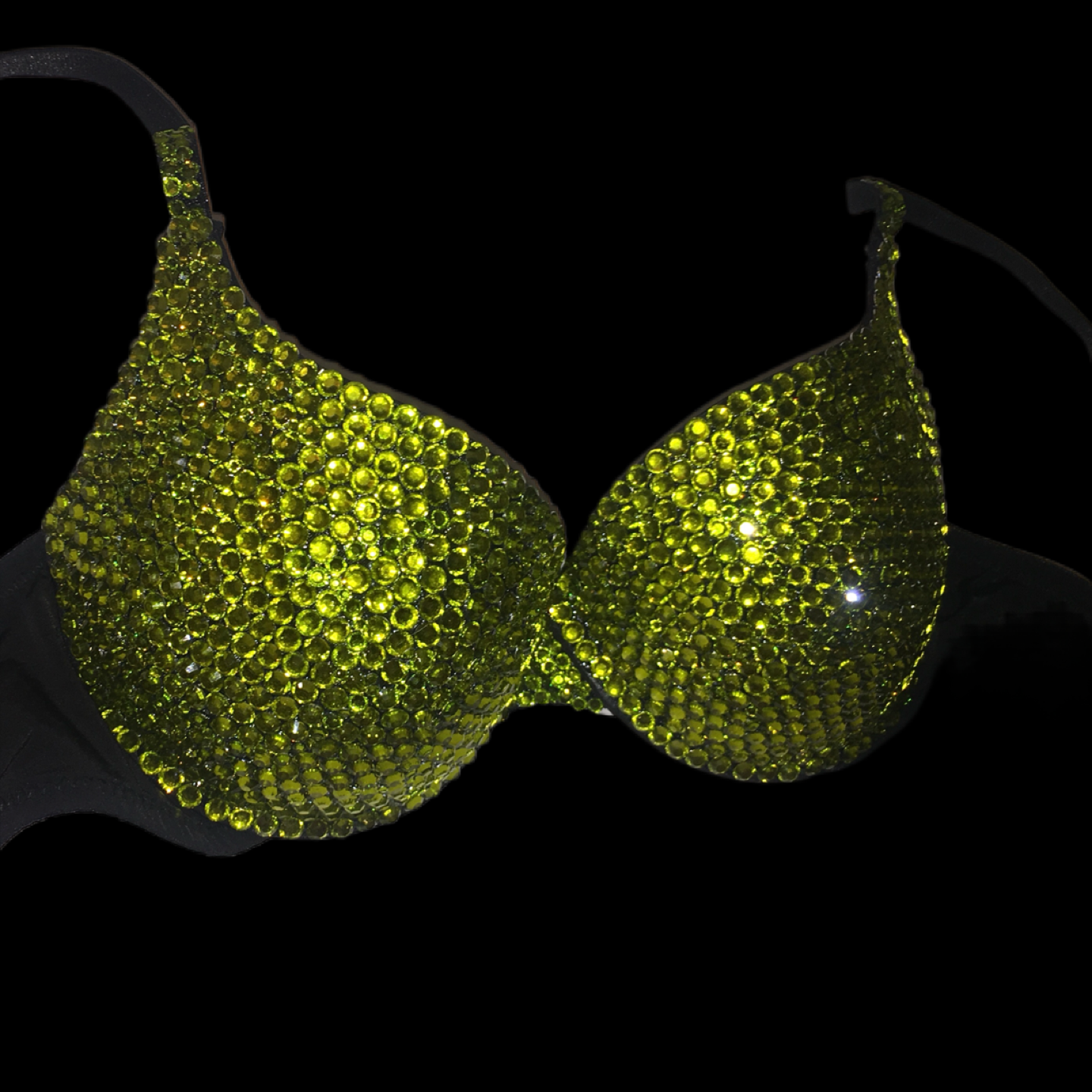 Olive Green Crystal Rhinestone T-Shirt Bra In Black