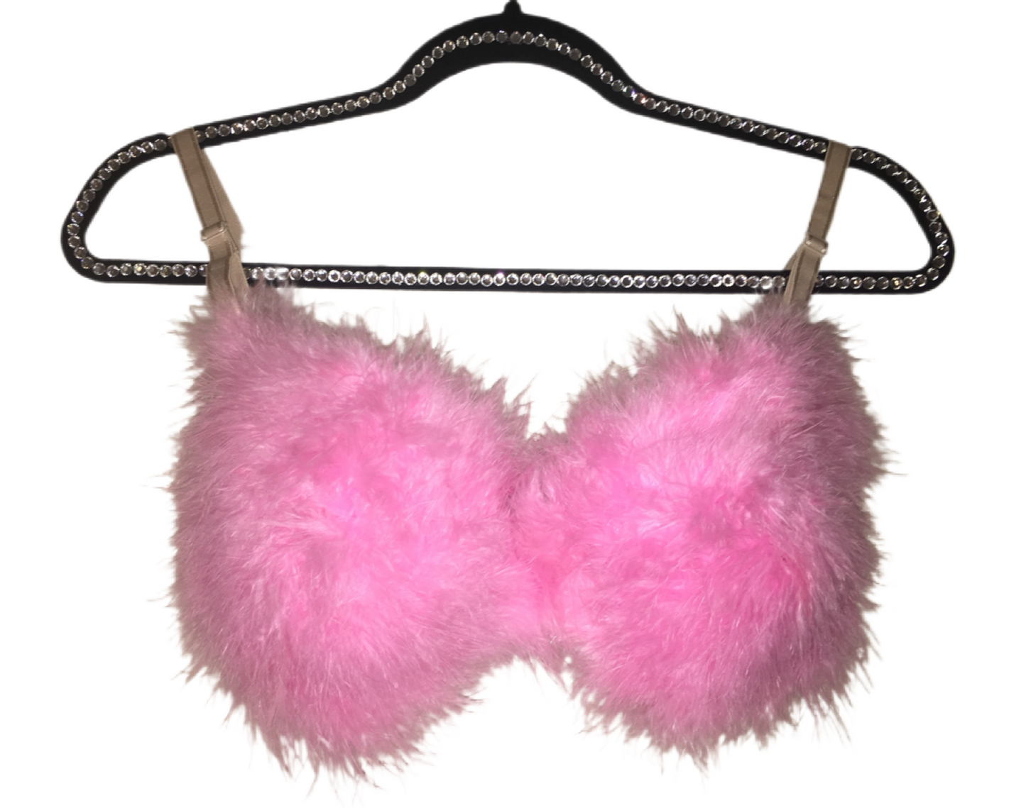 Baby Pink Fluffy Feather Bra In Nude