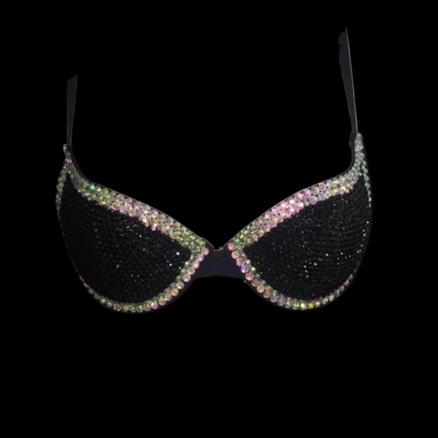 Jet Black And Crystal AB Iridescent T-Shirt Bra In Black