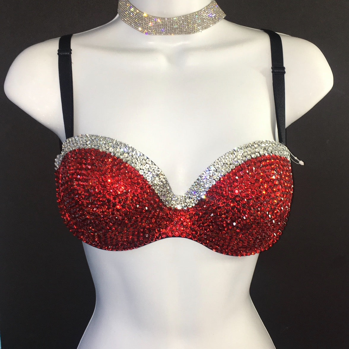 Siam Red & Crystal Diamond Luxe Crystal Strapless Bralet In Black