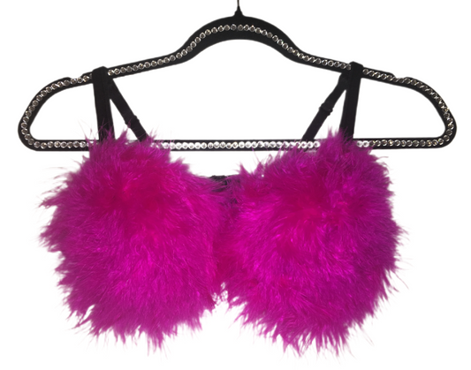 Hot Pink Fluffy Feather Bra In Black