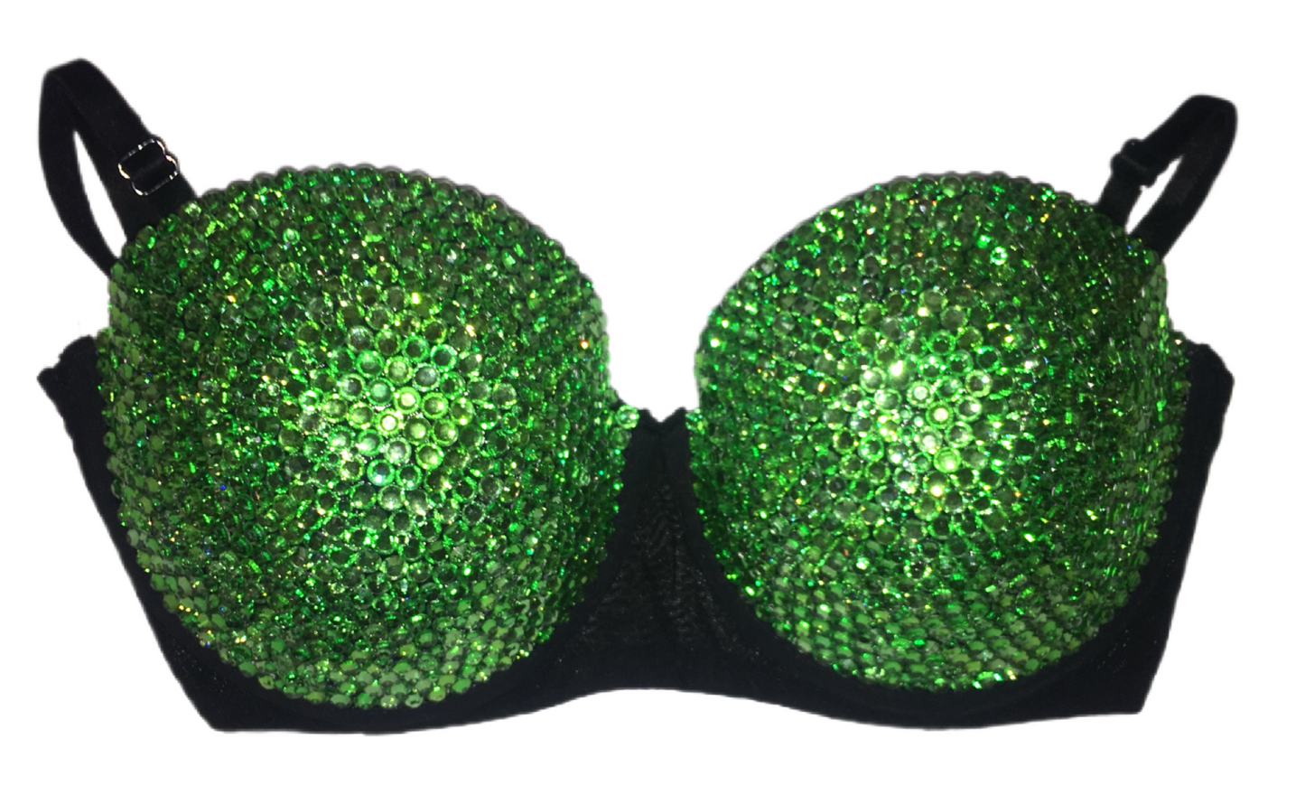 Peridot Green Crystal Rhinestone Strapless Bra In Black
