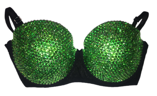 Peridot Green Crystal Rhinestone Strapless Bra In Black
