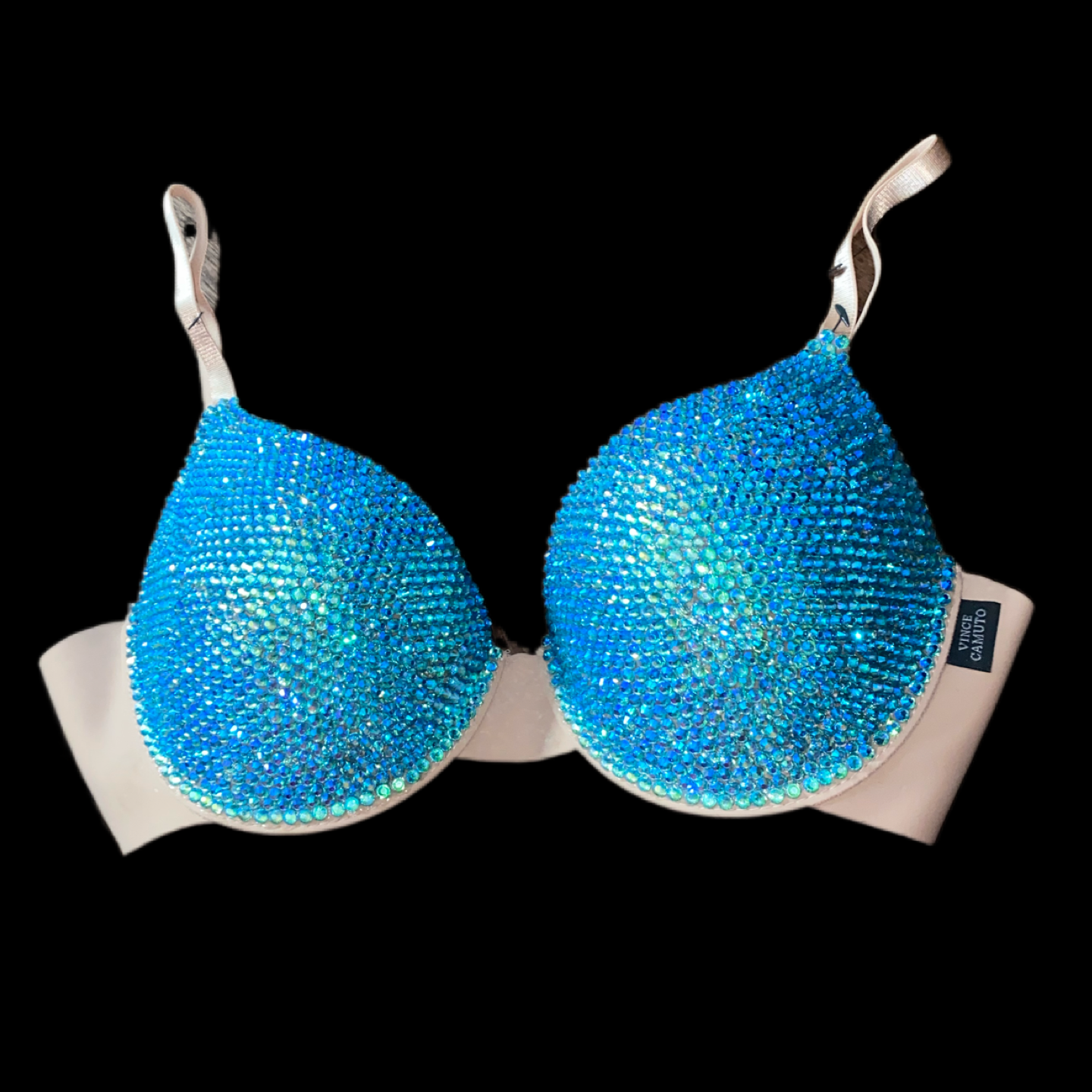 Aquamarine AB Iridescent Blue Luxe Crystal  T-Shirt Bra In Nude
