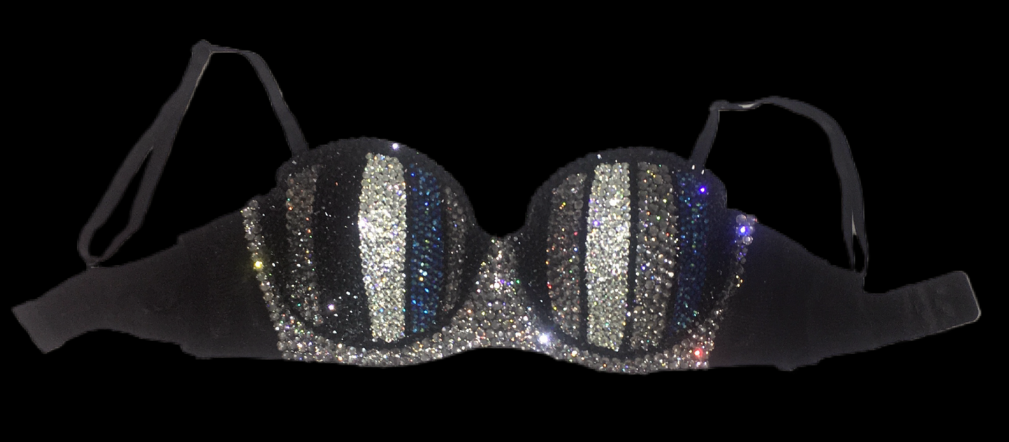 Black Mix Diamond Luxe Crystal Pinstripe Strapless Bra In Black