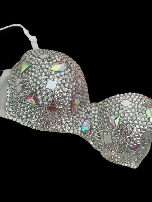 Crystal Diamond & AB Strapless Bralet In White