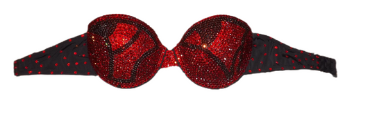 Dark Siam & Red Rhinestone Crystal Swirls Strapless Bra In Black