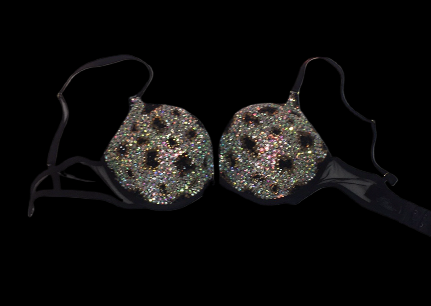 Rhinestone Crystal Leopard Print Design T-Shirt Bra In Black