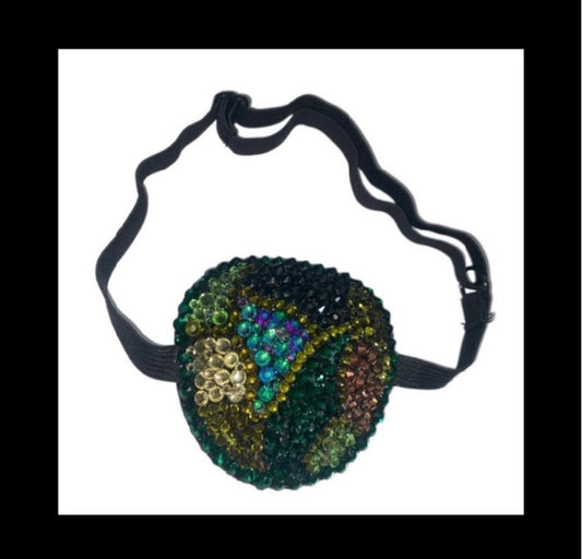Gold & Green Crystal Swirls Diamond Padded Adjustable Crystal Eye Patch