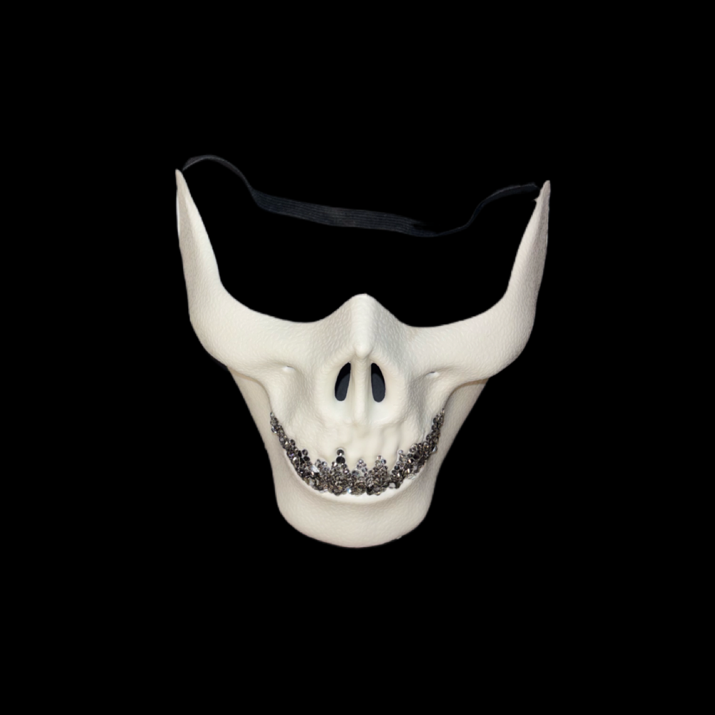 White Half Skull Mask With Platinum Silver Crystal Grillz