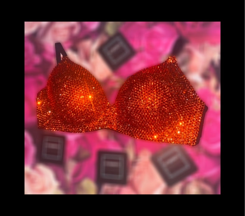 Orange Luxe Crystal Diamond Wireless Bra In Black
