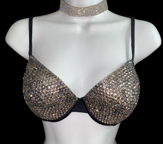 Black Diamond Rhinestone Crystal T-Shirt Bra In Black