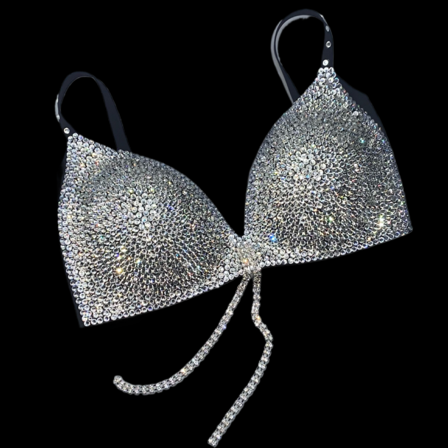 Luxe Crystal Diamond Wireless Bra With Dangles In Black