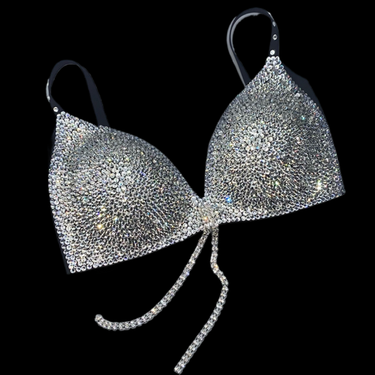 Luxe Crystal Diamond Wireless Bra With Dangles In Black