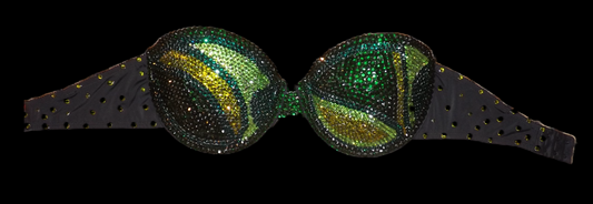 Emerald Green Mix Luxe Crystal Swirls Strapless Bra In Black