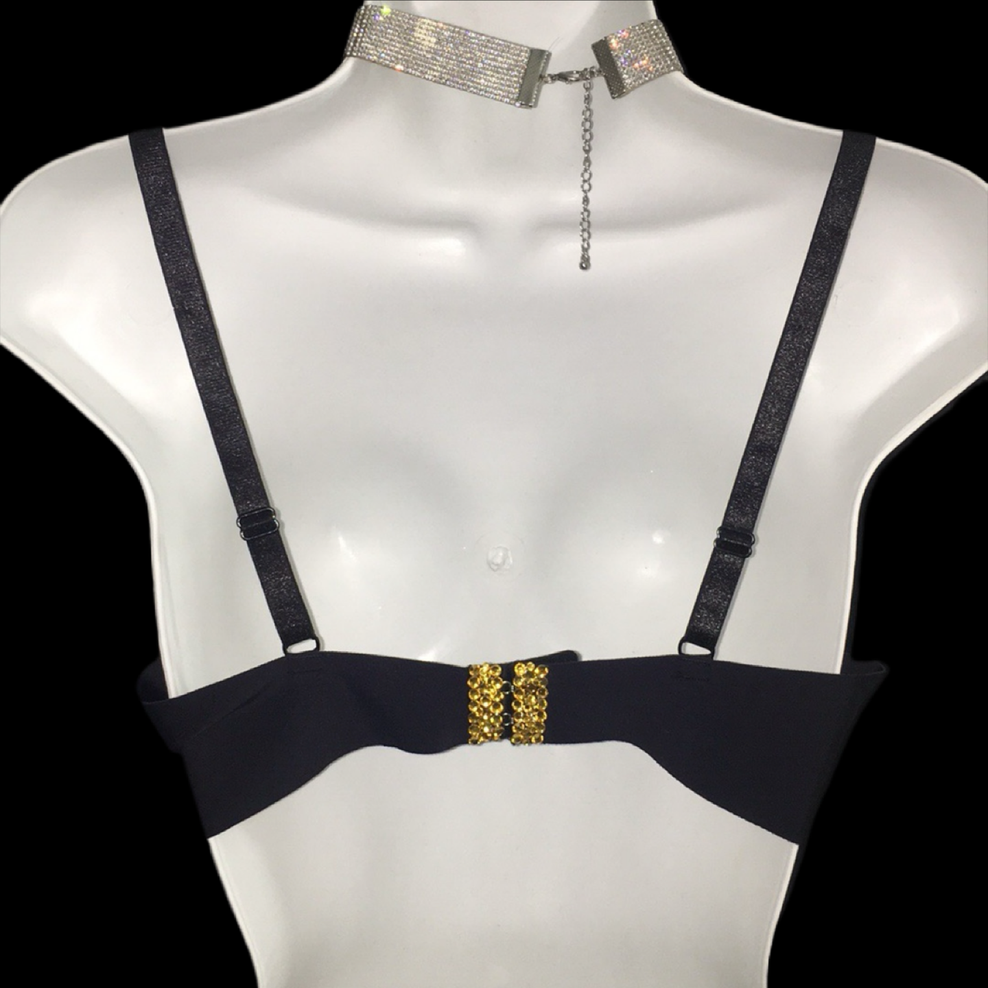 Gold Plaid Luxe Crystal T-Shirt Bra In Black