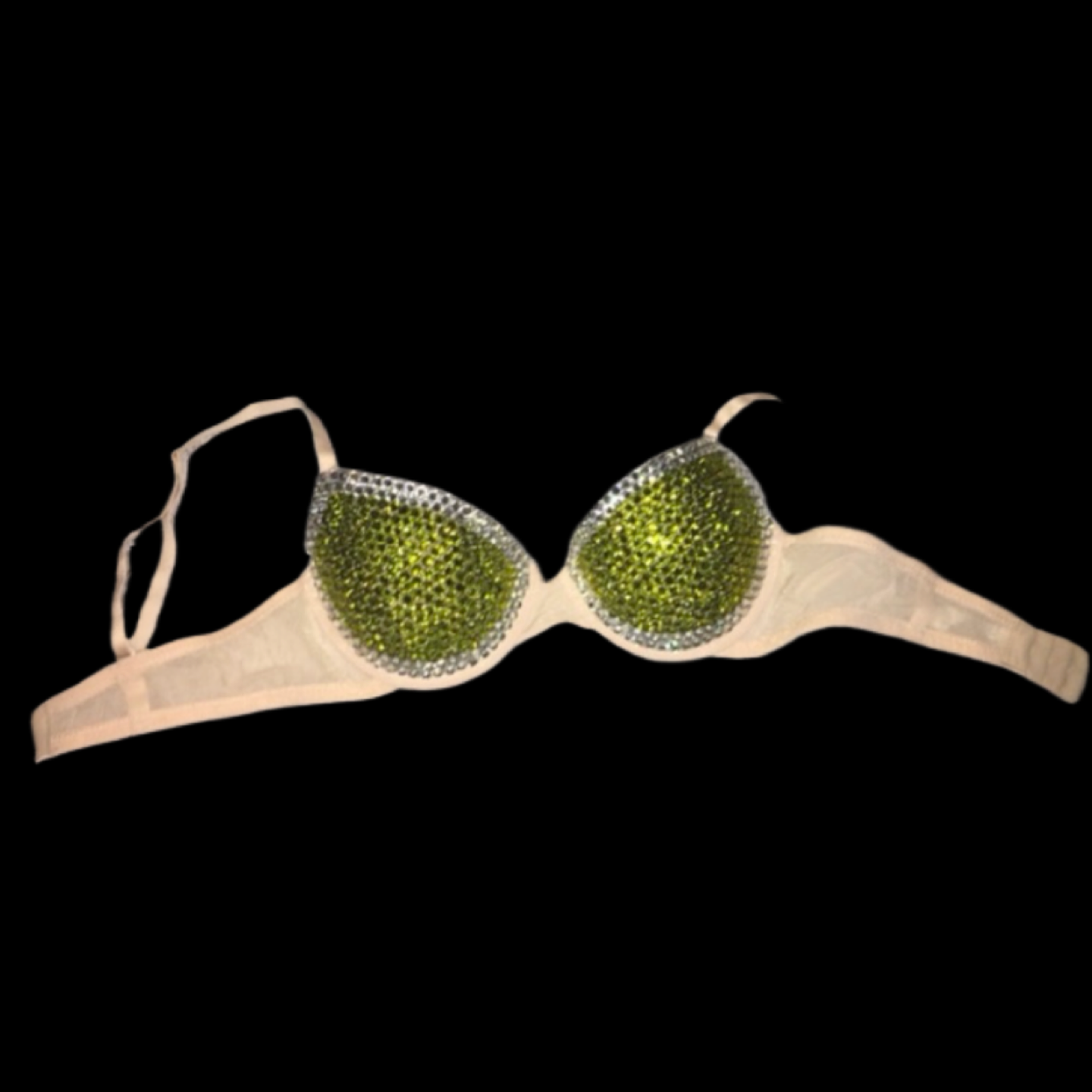 Olive Green & Crystal Rhinestone T-Shirt Bra In Nude