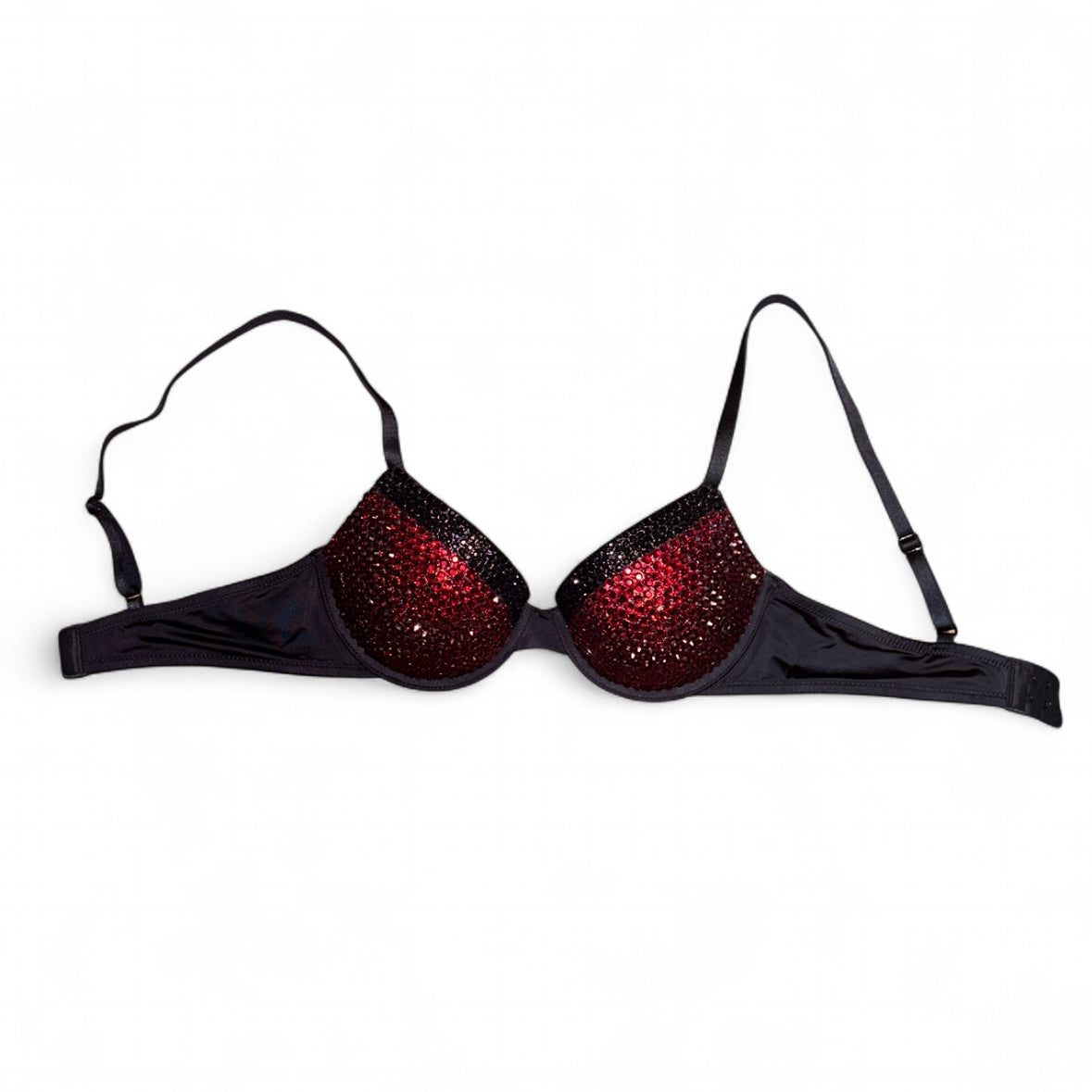 Dark Siam Red Black Rhinestone Bra Top Size 32B
