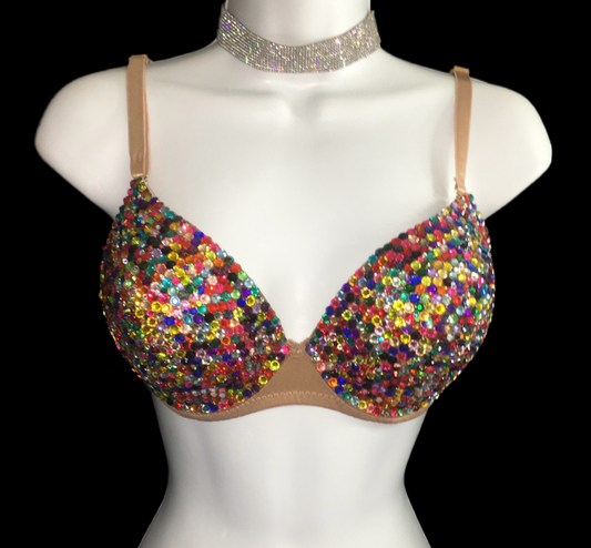 MultiColour Crystal T-Shirt Bra In Nude