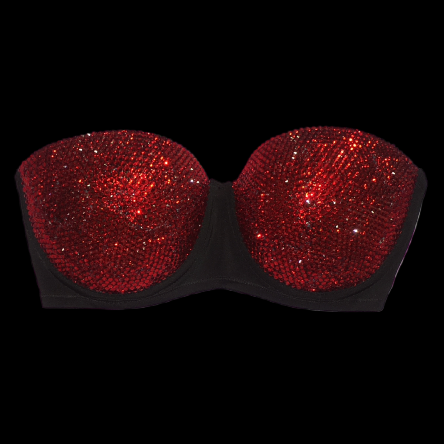 Siam Red Luxe Crystal Strapless Bra In Black