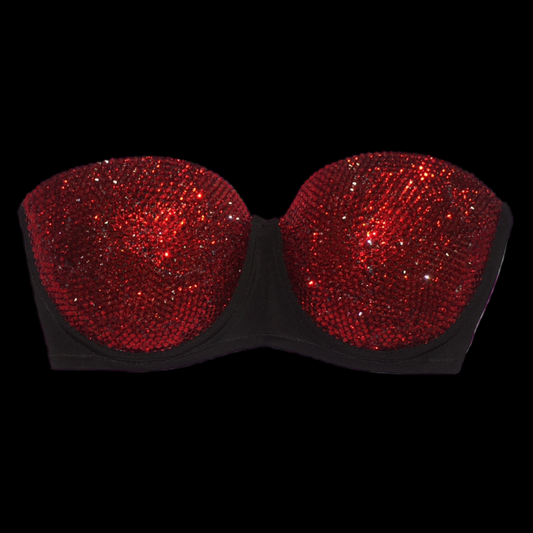 Siam Red Luxe Crystal Strapless Bra In Black