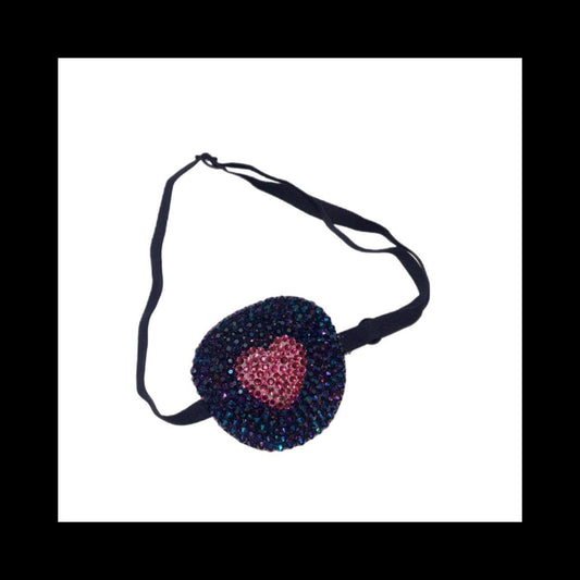 Jet Black AB & Rose Pink Heart Padded Adjustable Crystal Eye Patch