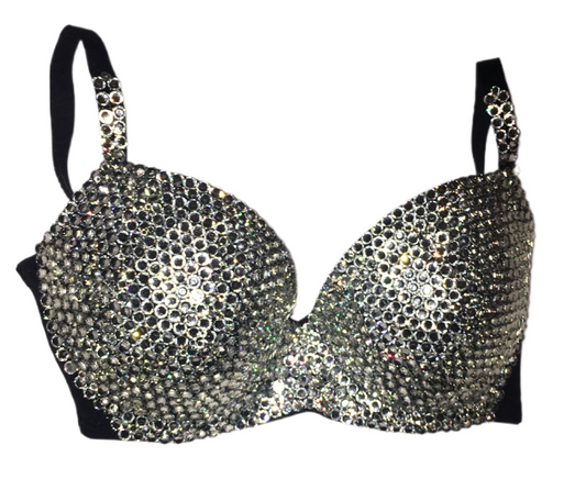 Crystal Diamond Strapless Bralet In Black