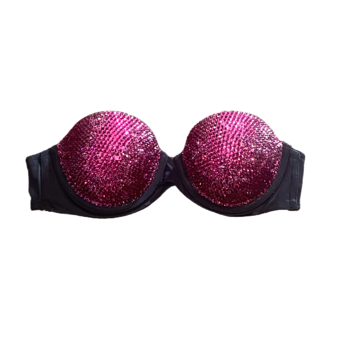 Fuchsia Pink Luxe Crystal Strapless Bra In Black