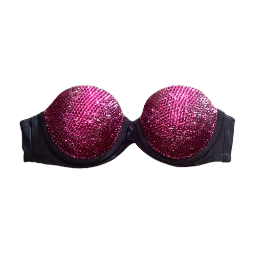 Fuchsia Pink Luxe Crystal Strapless Bra In Black