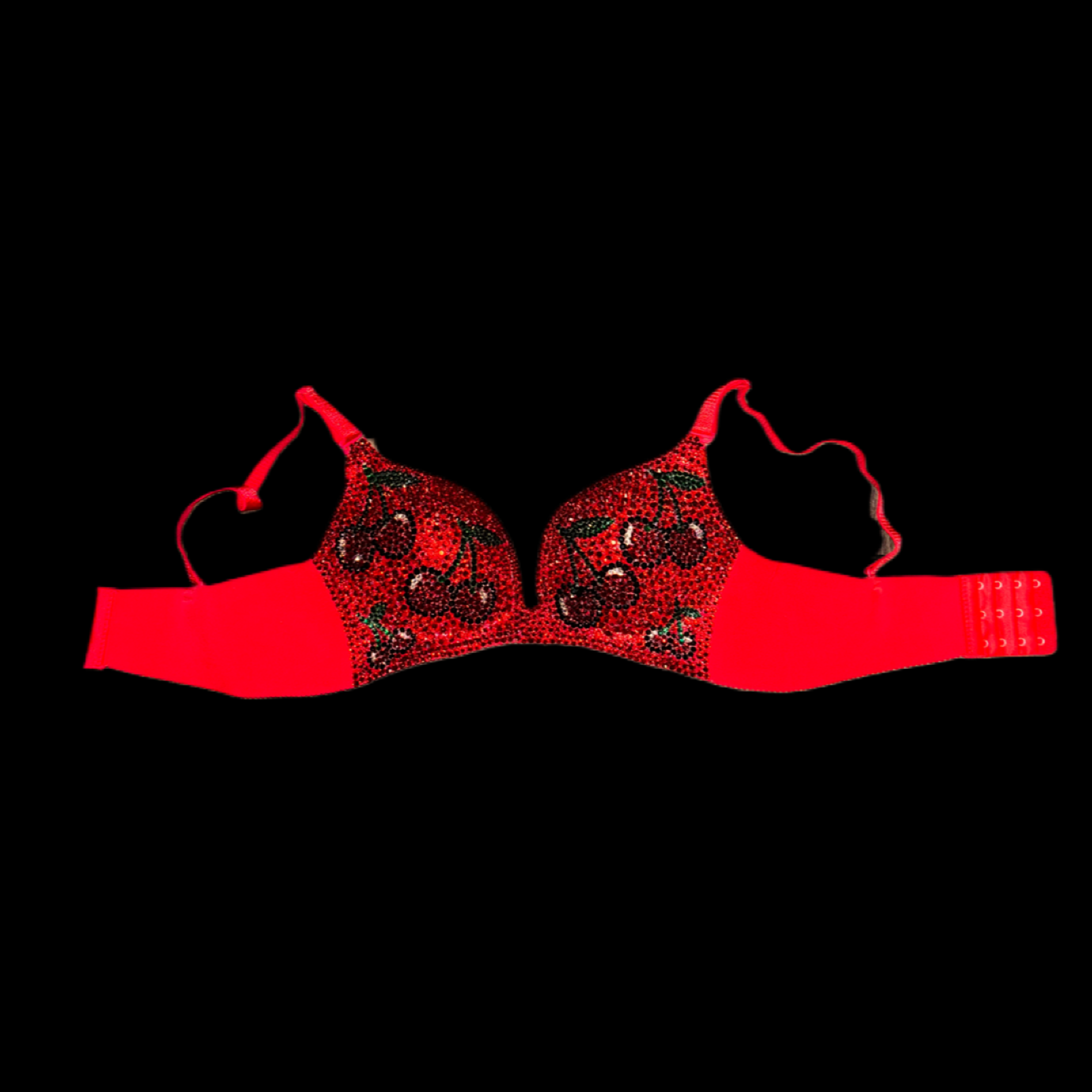 Red Cherries Rhinestone Crystal Wireless Bra In Red