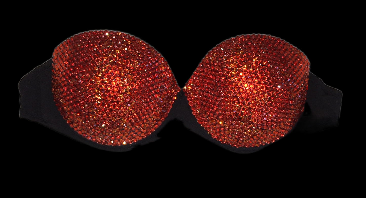 Orange Diamond Crystal Strapless Bra In Black