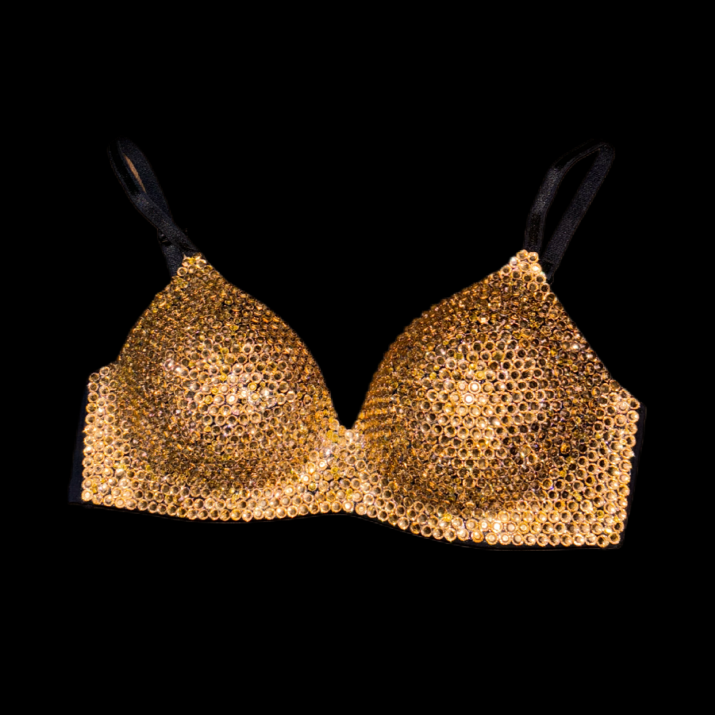 Champagne Crystal Diamond Wireless Bra In Black