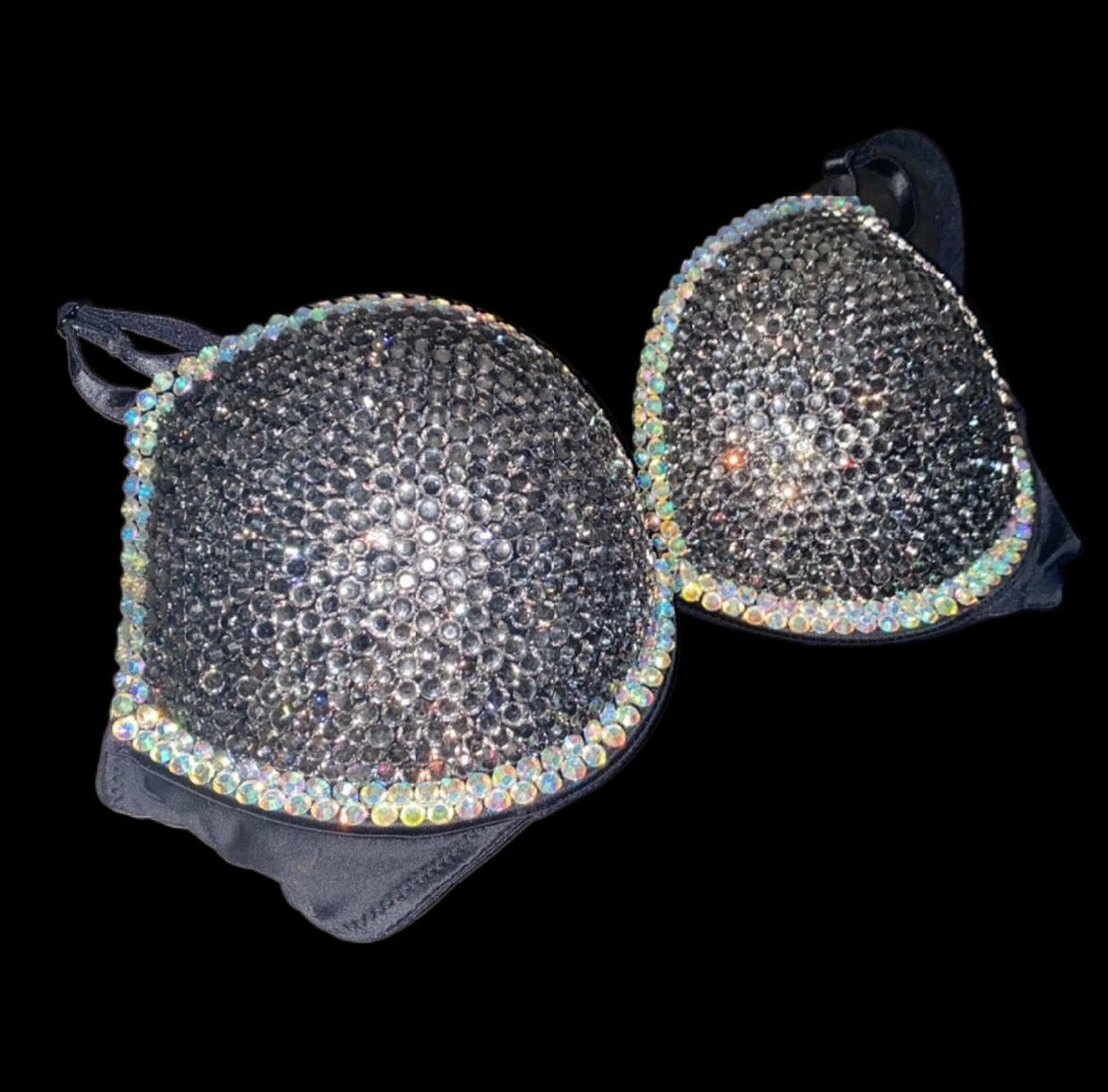 Black Diamond And Crystal AB Iridescent T-Shirt Bra In Black