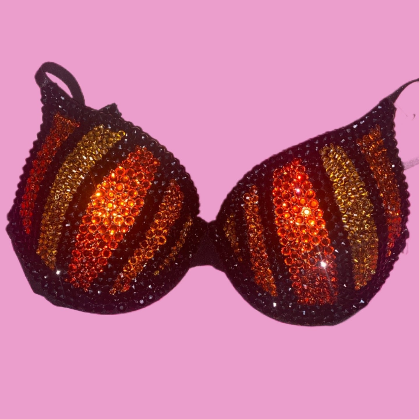 Orange & Gold Crystal Pin Stripe T-Shirt Bra In Black