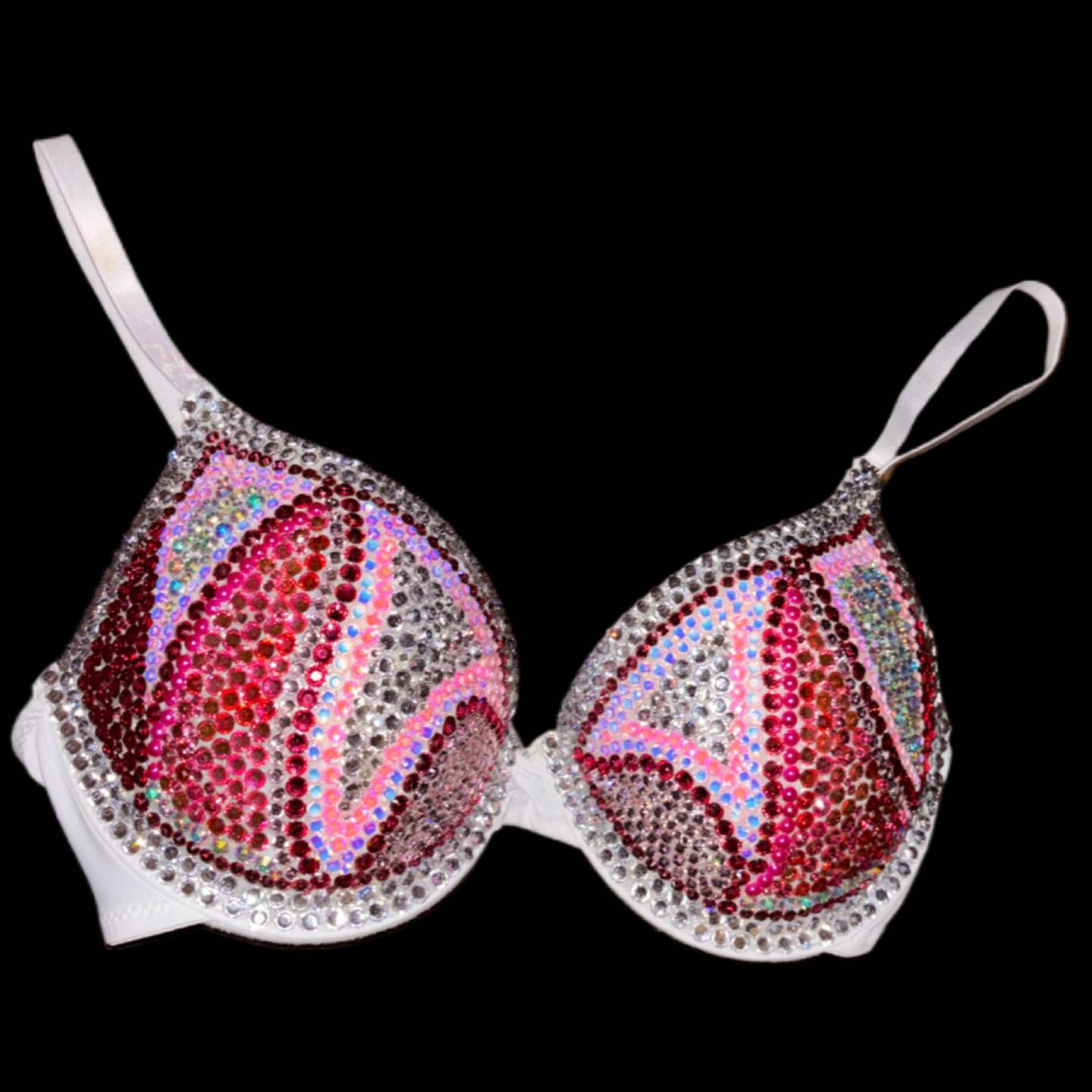 Pink Swirls Rhinestone Crystal T-Shirt Bra In White