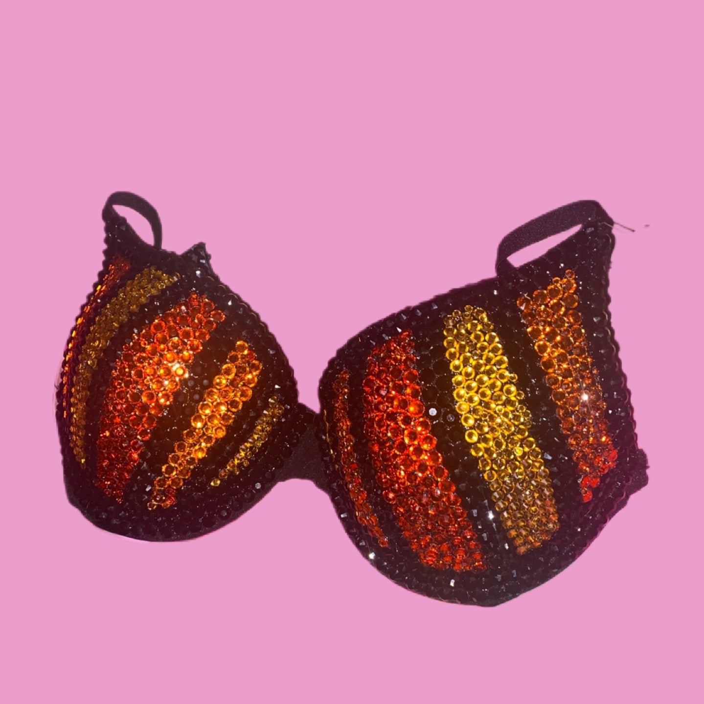 Orange & Gold Crystal Pin Stripe T-Shirt Bra In Black