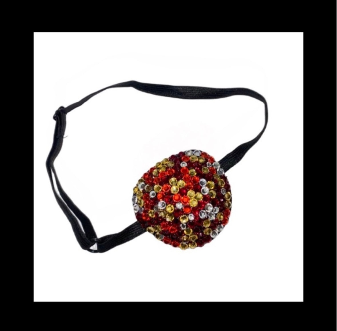 Garnet Red Gold & Crystal Padded Adjustable Crystal Eye Patch