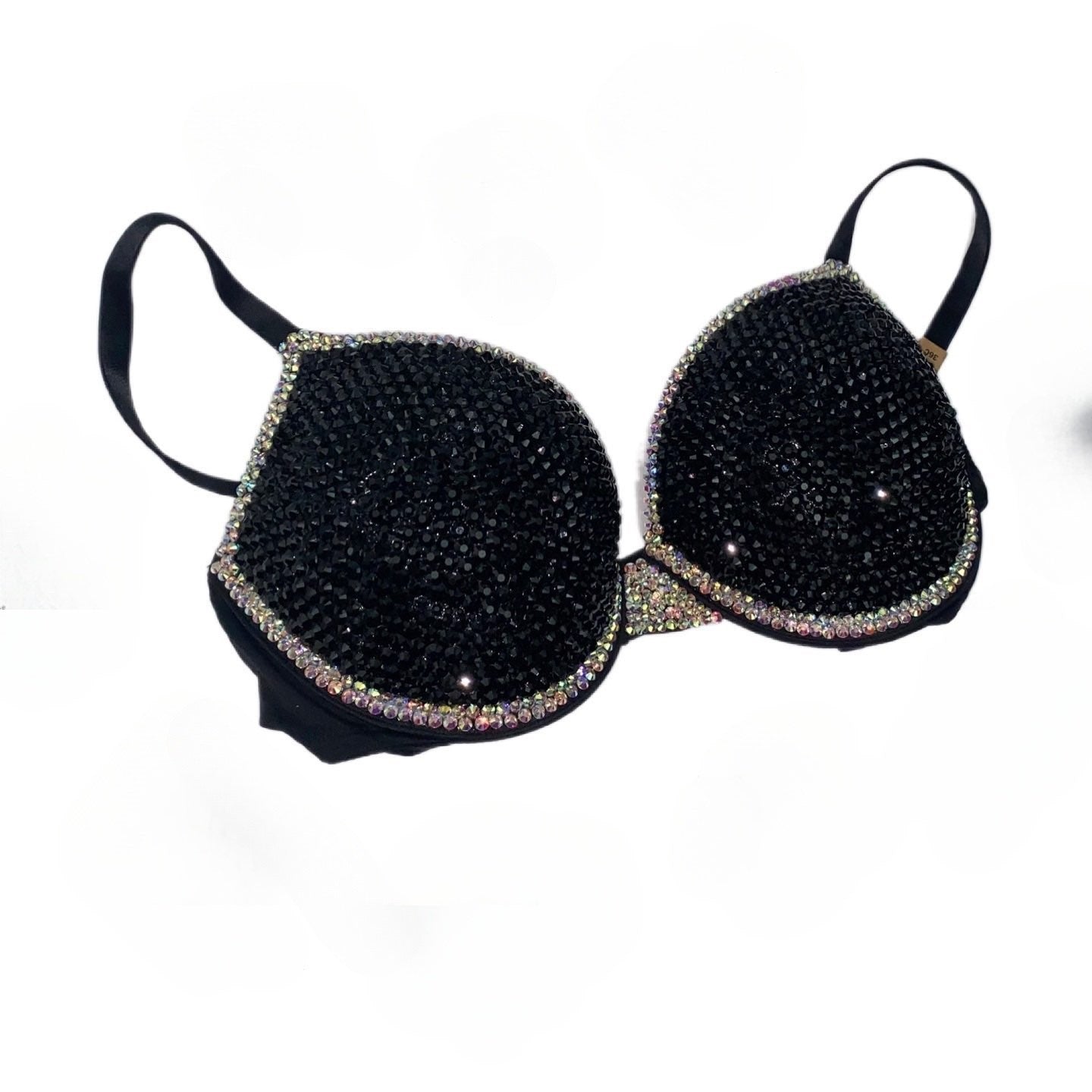 Jet Black And Luxe Crystal AB Iridescent T-Shirt Bra In Black