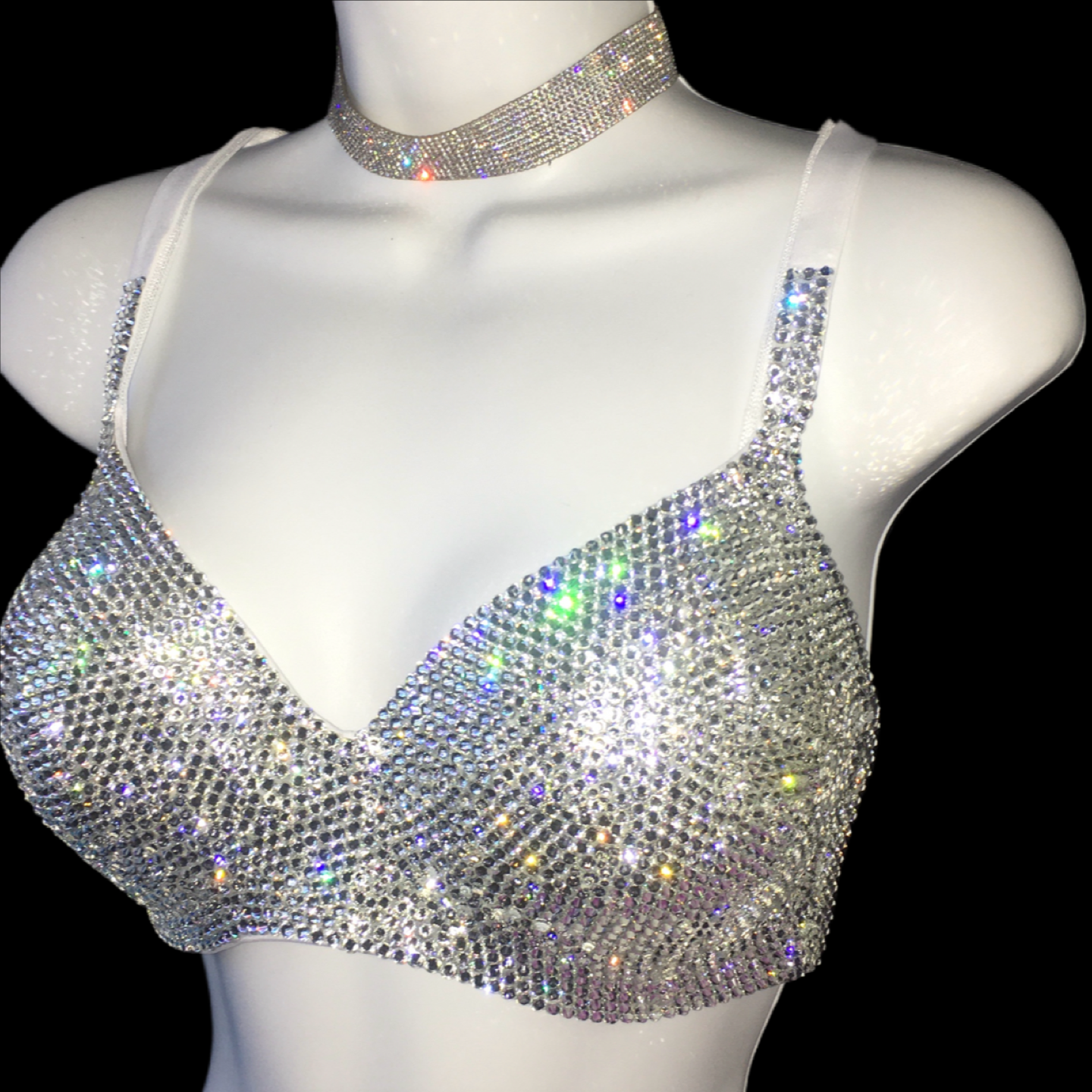 Luxe Crystal Diamond Wireless Bra In White