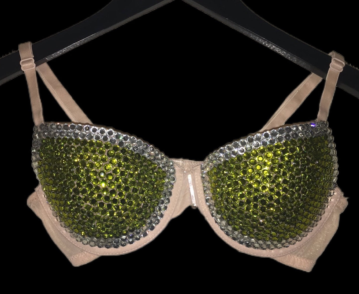 Olive Green & Crystal Rhinestone T-Shirt Bra In Nude