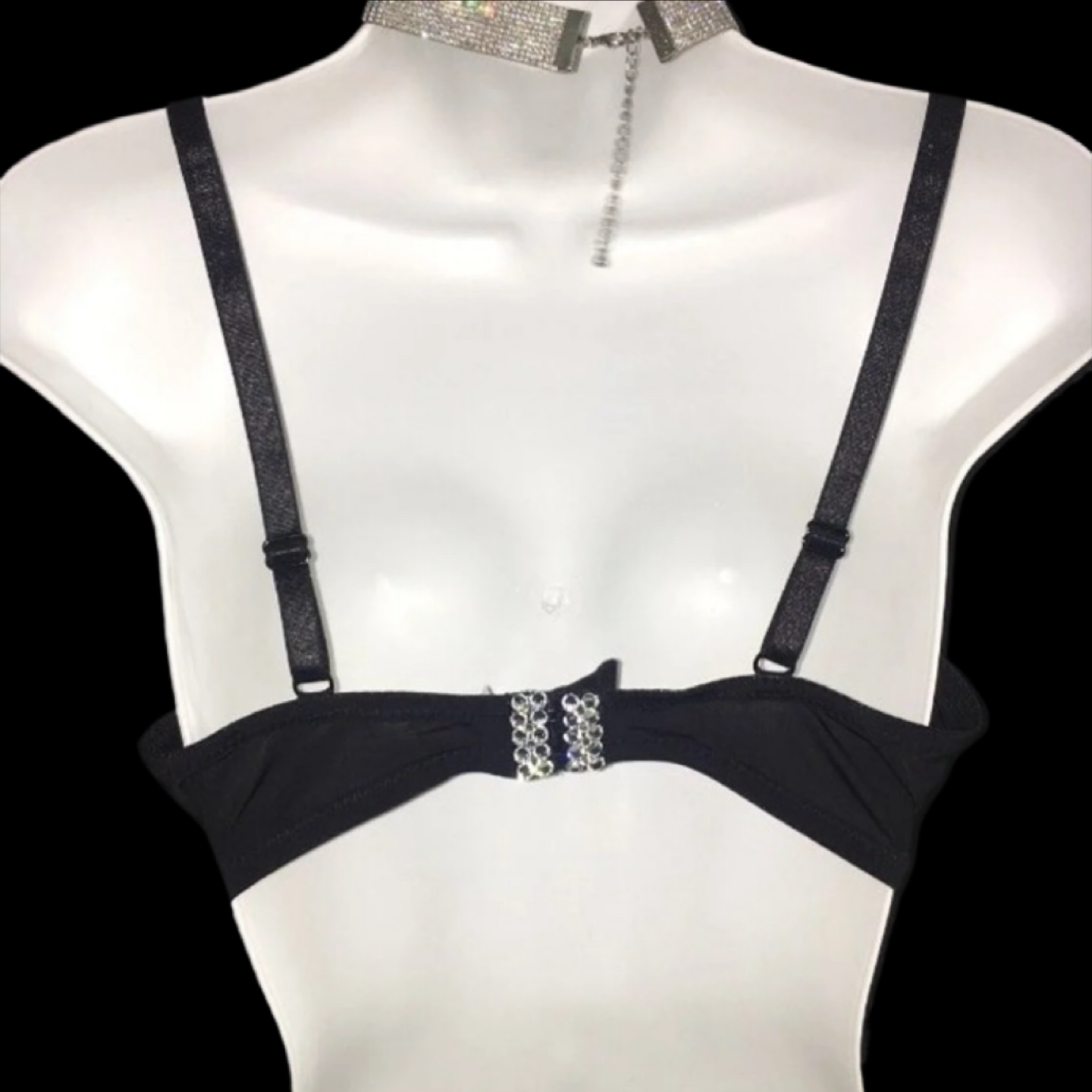 Luxe Diamond Crystal Squares With Feather Straps T-Shirt Bra In Black