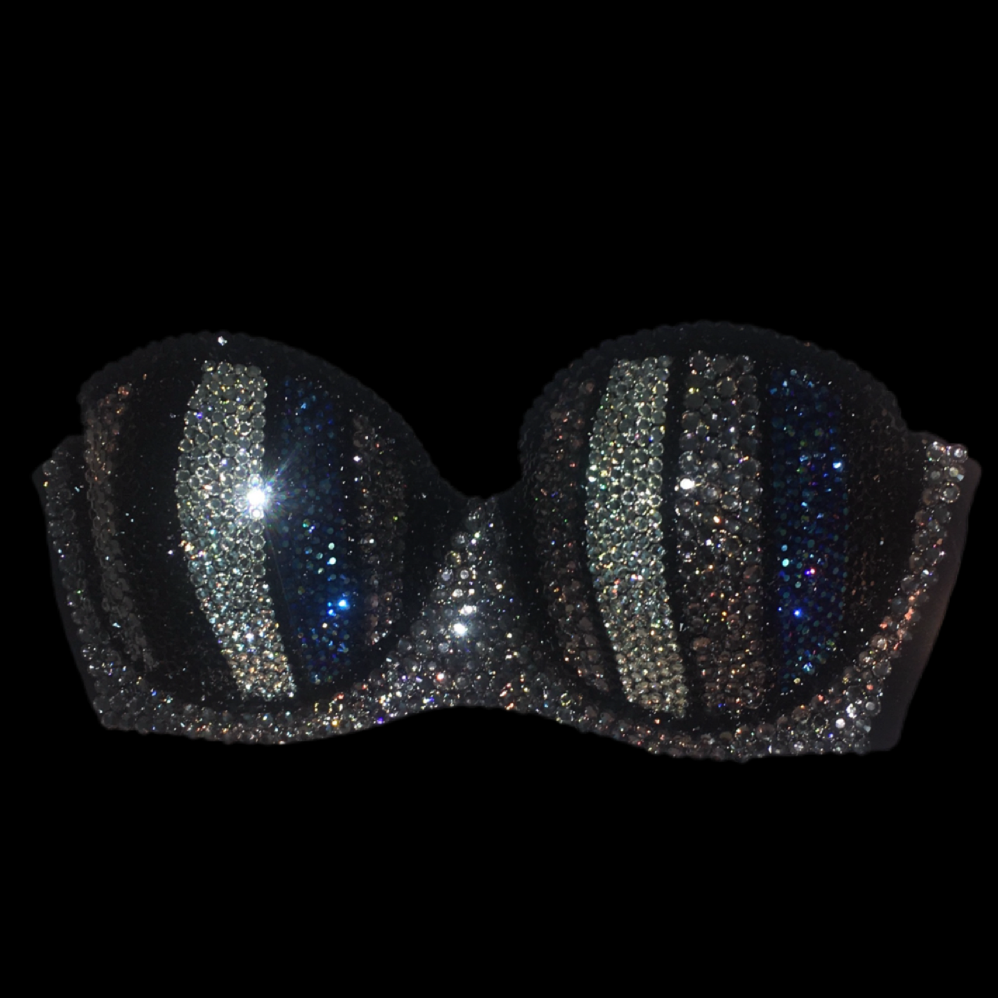 Black Mix Diamond Luxe Crystal Pinstripe Strapless Bra In Black