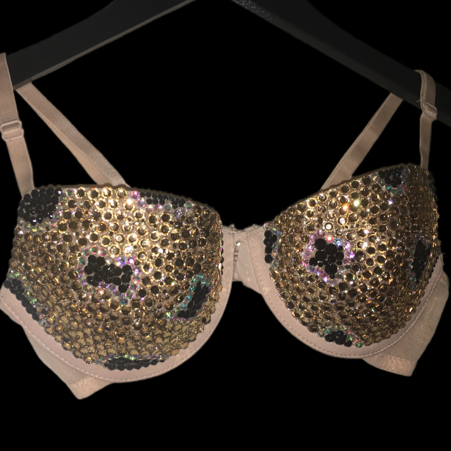 Crystal Rhinestone Leopard Print Design T-Shirt Bra In Nude