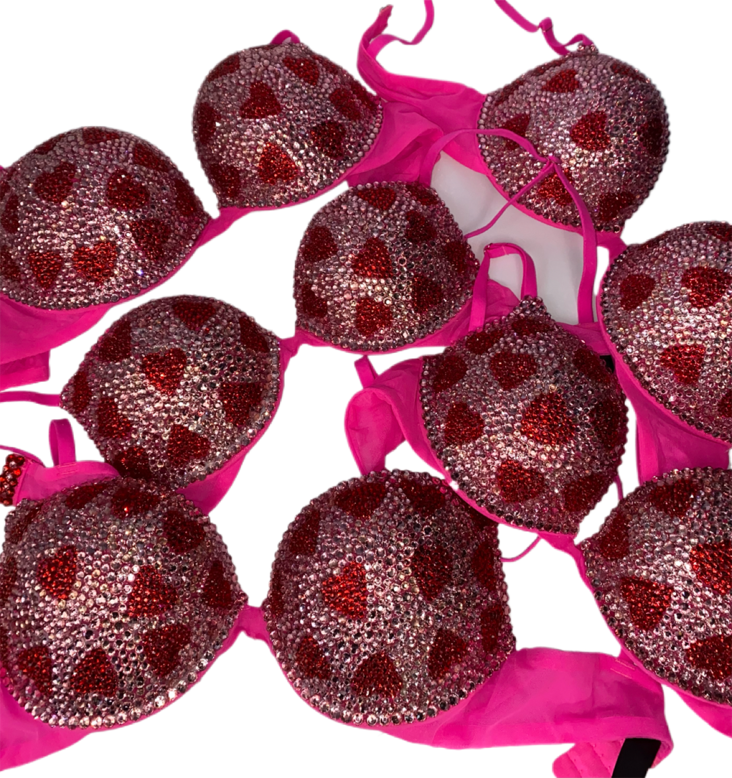 Red Hearts Pink Rhinestone Crystal T-Shirt Bra In Pink