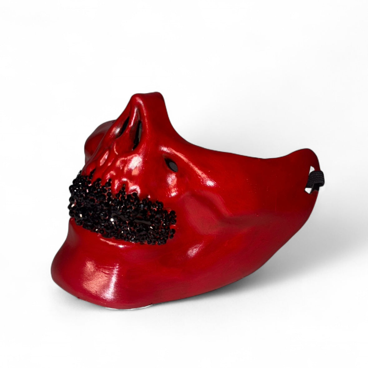 Red Half Skull Mask With Jet Black Crystal Grillzzzz